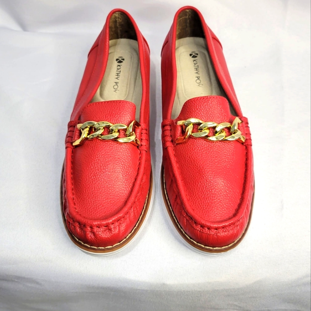Red Women Kathy Poy Slip On Loafer Shoes